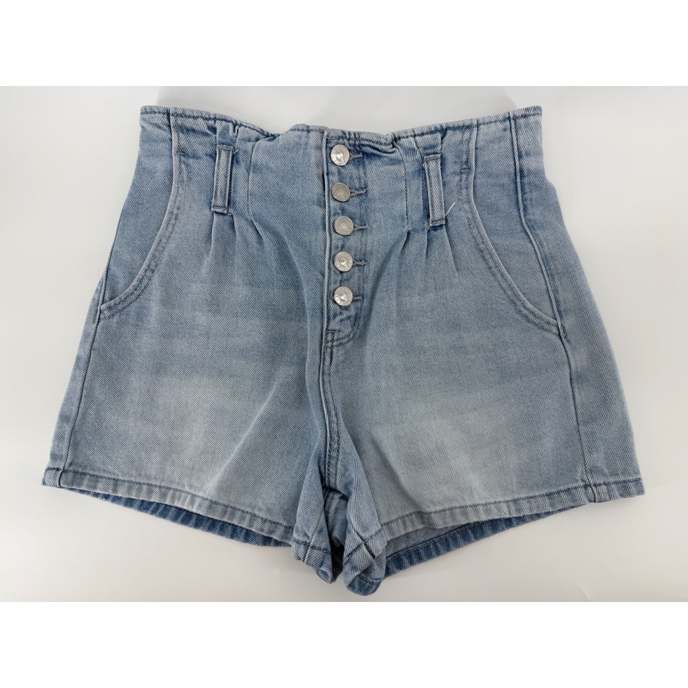 American Eagle High Waisted Paperbag Denim Shorts Light Wash Fly Size 0